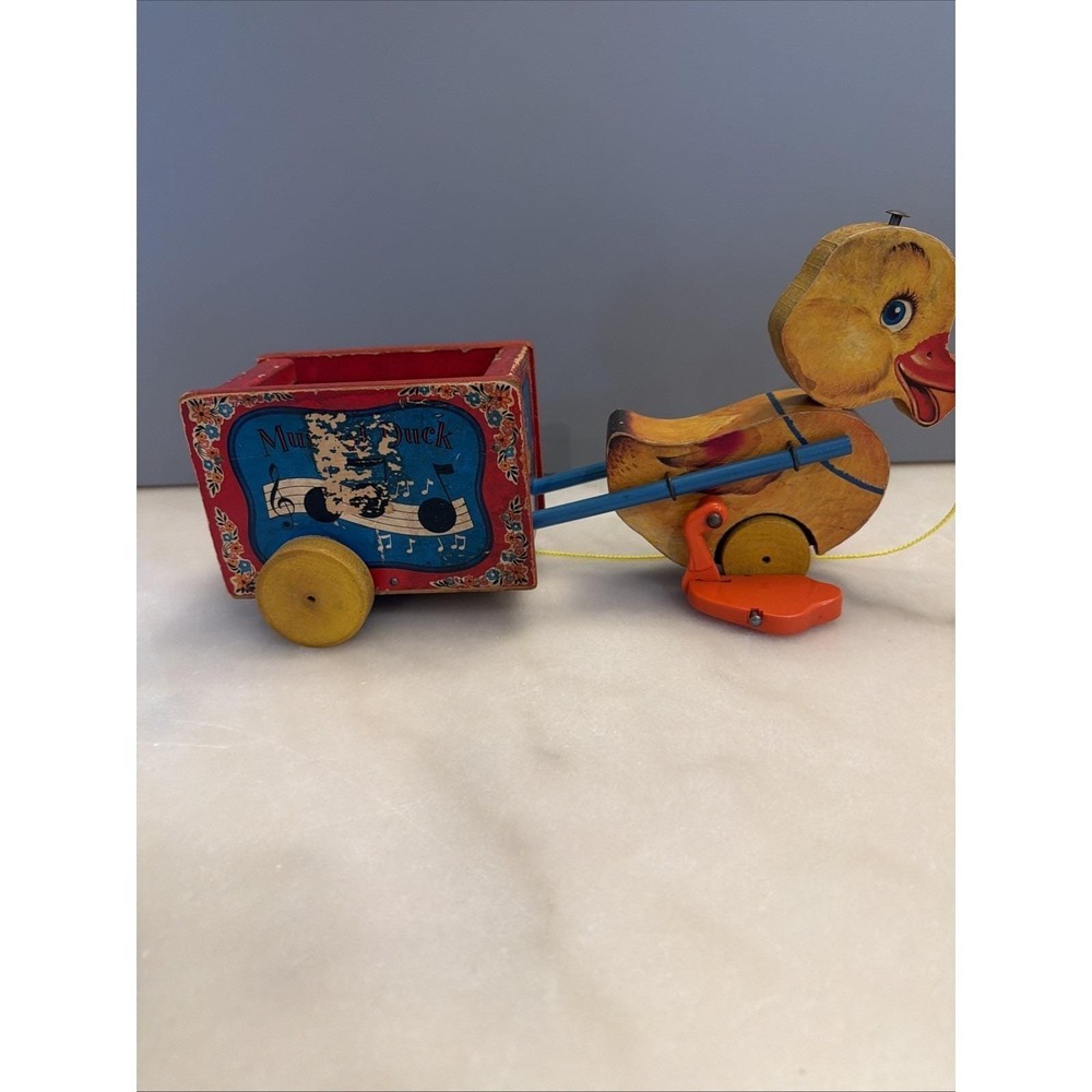 Vintage 1950s Fisher Price Wooden Musical Duck Pull Toy w/ Replaced Pull String - Picture 6 of 16